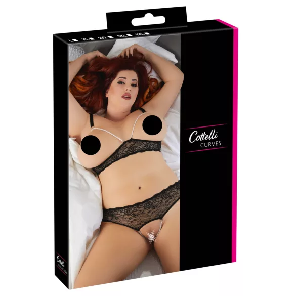 Cottelli Plus Size - helmikoristeinen rintaliivisetti - musta - 3XL