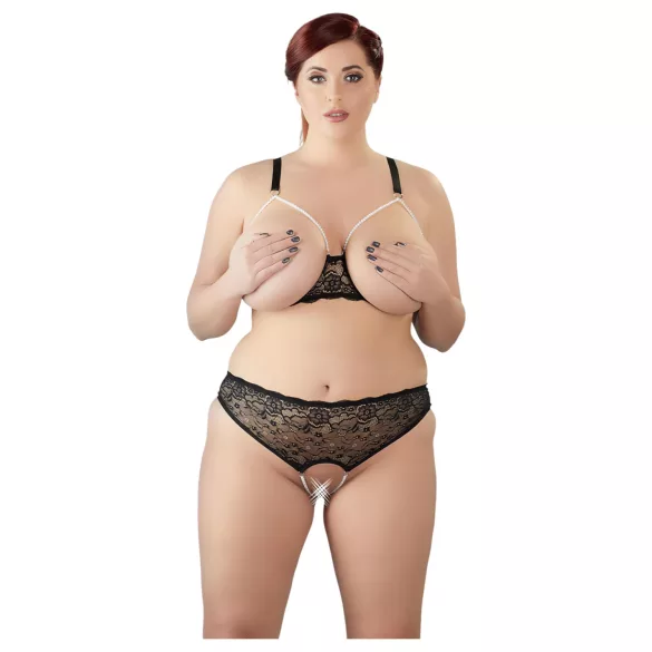 Cottelli Plus Size - helmikoristeinen rintaliivisetti - musta - 4XL