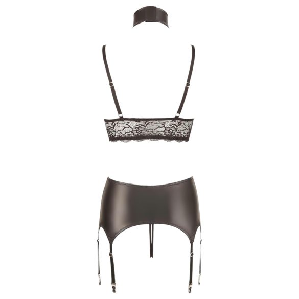 Cottelli Bondage - alusvaatesetti pitsiä ja kiiltoa - 4 osaa - L