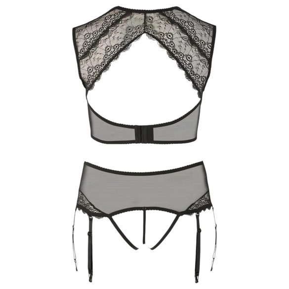 Cottelli Plus Size - pitsialusvaatesetti strasseilla - musta - 2XL