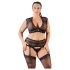 Cottelli Plus Size - strassilla korsitettu pitsiasu (musta) - 3XL