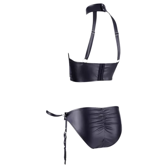 Cottelli Bondage - kiiltävä rintaliivisetti käsiraudoilla - musta - XL