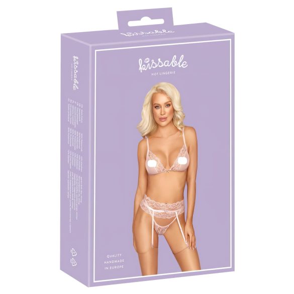Suudeltava - pitsialusvaatesetti (pinkki) - L/XL
