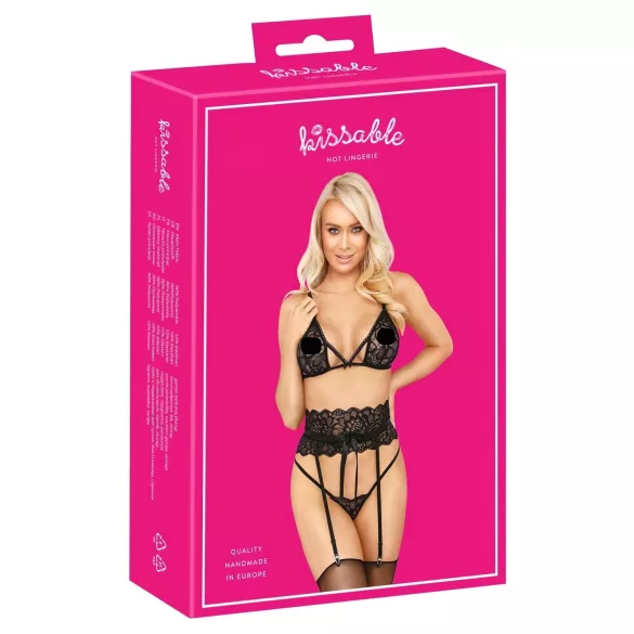 Kissable - suukoteltava vyötopallinen rintaliivisetti (musta) - L/XL