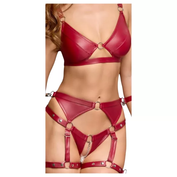 Cottelli Bondage: Kiiltävä rintaliivisetti ja käsikahleet (punainen)