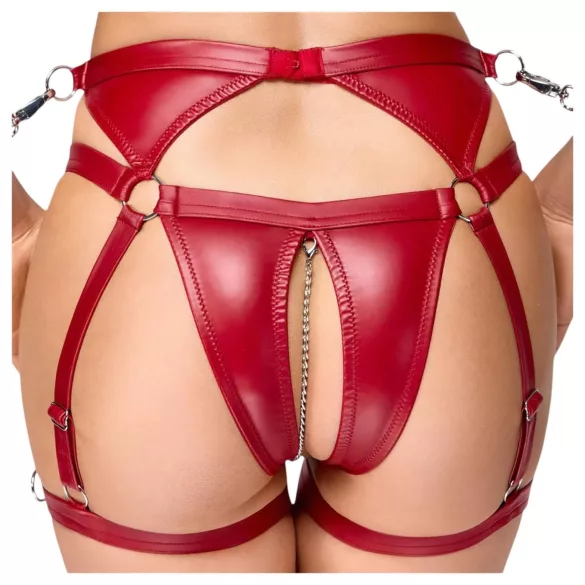 Cottelli Bondage: Kiiltävä rintaliivisetti ja käsikahleet (punainen) - L