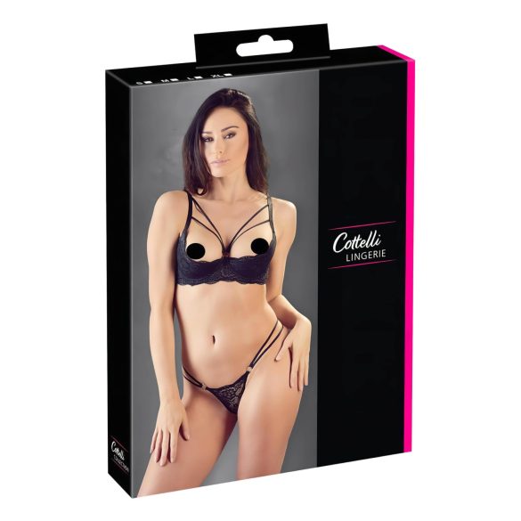 Cottelli - Mustat remmirintaliivit ja stringit - 85C/L