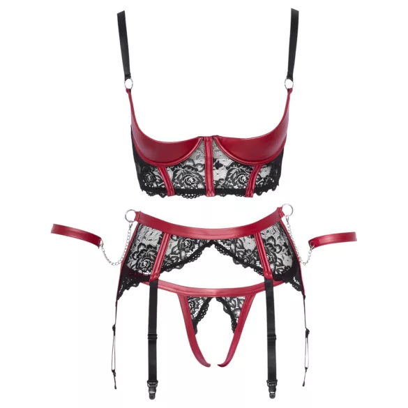 Cottelli Bondage - matt pitsinen rintaliivisetti - punainen - M