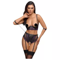   Cottelli Bondage - rintaliivisetti ja käsikahleet (musta-violetti)