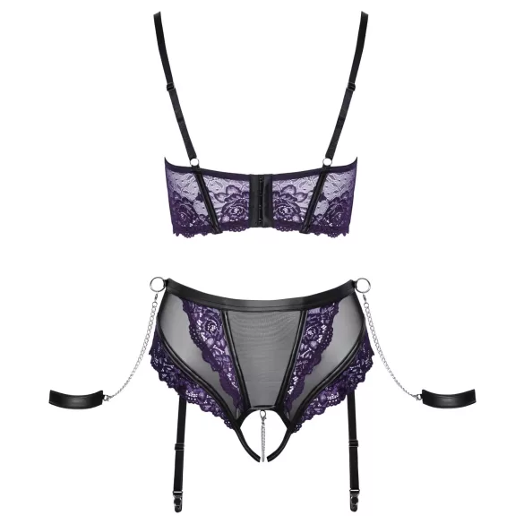 Cottelli Bondage - rintaliivisetti ja käsikahleet - musta/violetti