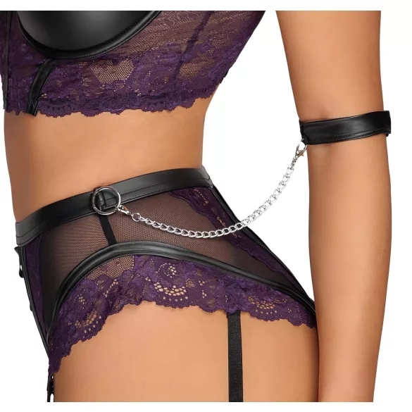 Cottelli Bondage - rintaliivisetti ja käsikahleet - musta/violetti - M