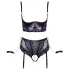 Cottelli Bondage - rintaliivisetti ja käsikahleet - musta/violetti - M