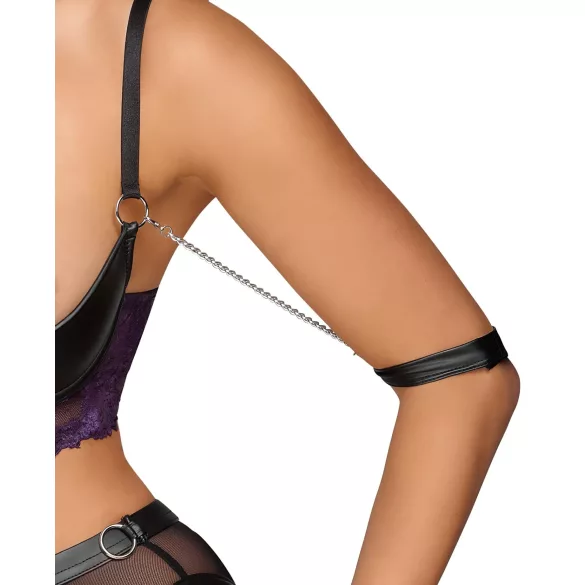 Cottelli Bondage - rintaliivisetti ja käsikahleet - musta/violetti - L