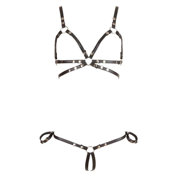Cottelli Bondage - kiiltävä vartalovaljas bikini - musta - L