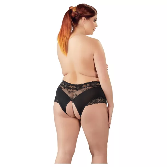 Cottelli Plus Size - avoimet stringit pitsi helmikoriste musta - 4XL