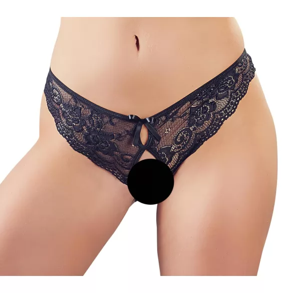 Cottelli - stringit naisille - avoin pitsi rusetti - musta - XL