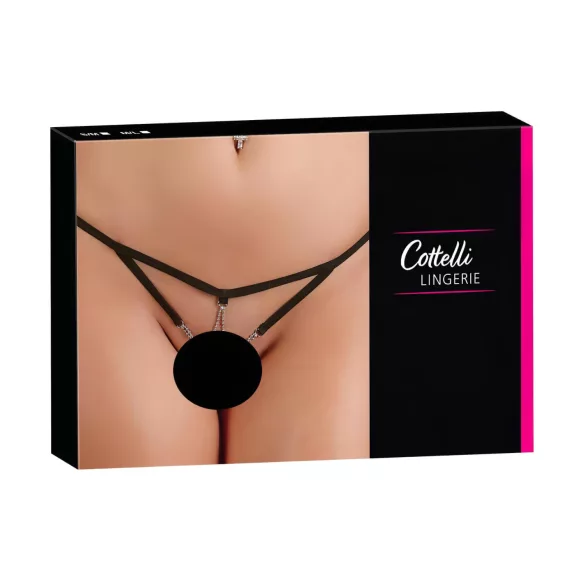 Cottelli - Naisten stringit strasseilla - avoin haaroista - musta - M/L