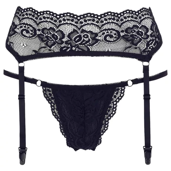 Cottelli - pitsinen sukkanauhaliivi ja stringit - musta - XL