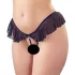 Cottelli - avoin pitsistringi helmikoristeilla - musta - XL