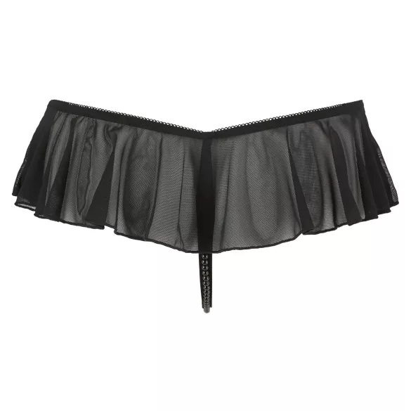 Cottelli - avoin pitsistringi helmikoristeilla - musta - XL