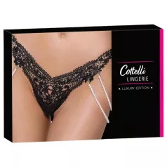 Cottelli - luksus, brodeerattu helmitanga (musta)