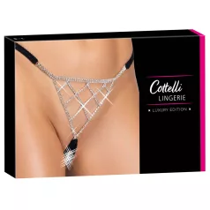 Cottelli - avoin stringit hopeakoristeella - musta (S-L)