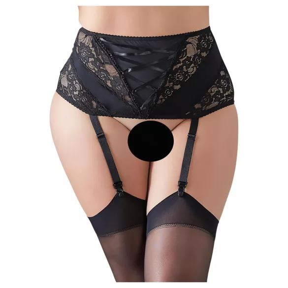 Cottelli Plus Size - pitsinen sukkanauhaliivi - nyöritys - musta - XL