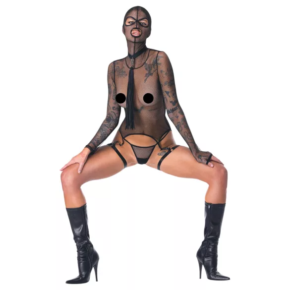 Bad Kitty - BDSM läpinäkyvä verkkosetti ruoskan kanssa (musta) - M