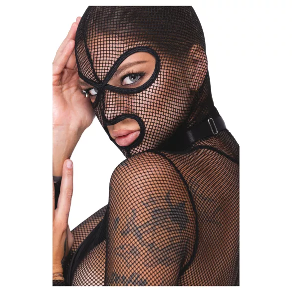Bad Kitty - BDSM läpinäkyvä verkkosetti ruoskan kanssa (musta) - M