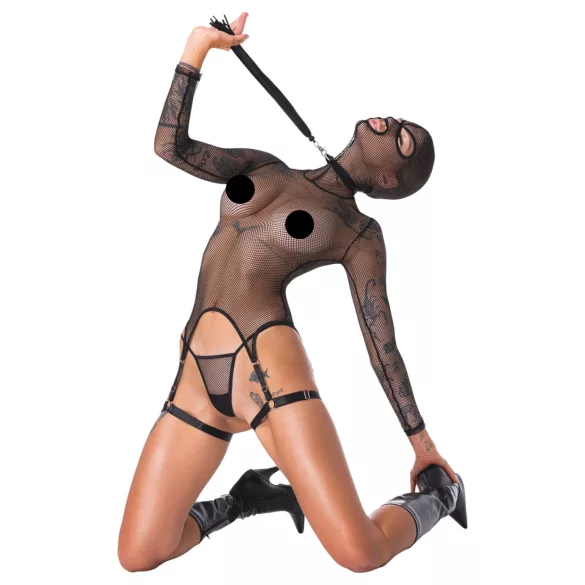 Bad Kitty - BDSM läpinäkyvä verkkosetti ruoskan kanssa (musta) - M