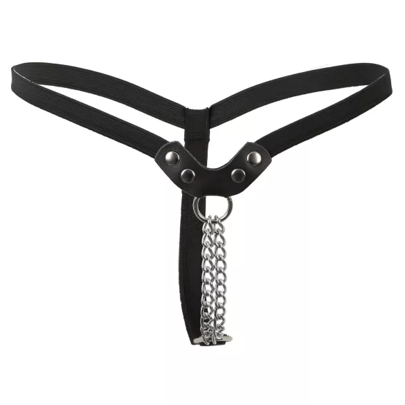 Fetish - niitein ja ketjuin koristeltu musta string (S-L)