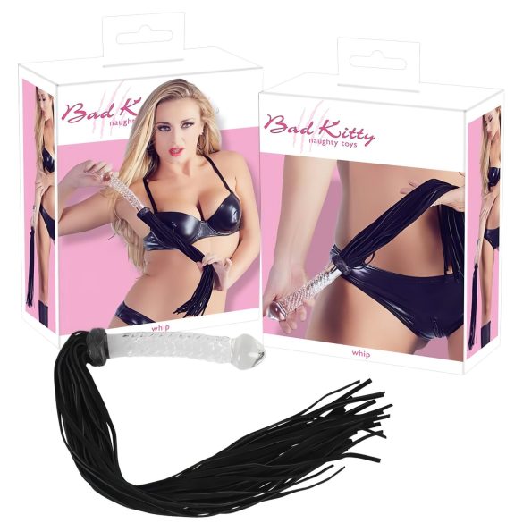 Bad Kitty - nahkaruoska ja lasidildo (läpinäkyvä-musta)