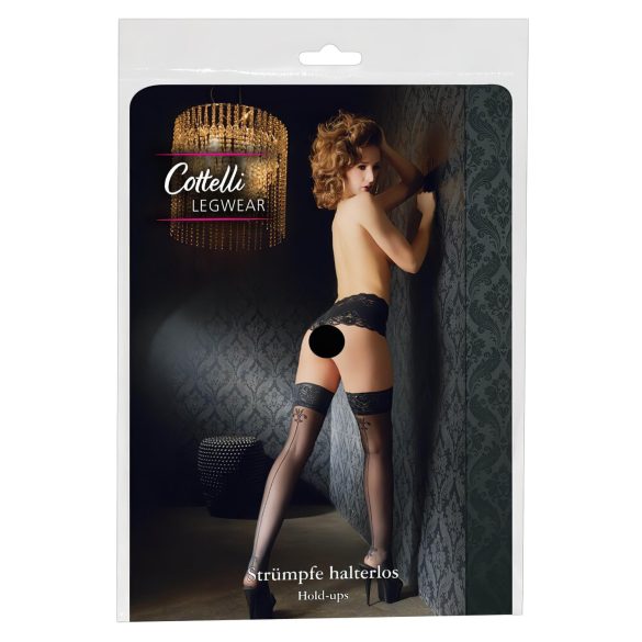 Cottelli - stay-up sukkahousut - kukkakuvio, raidat - musta - 5