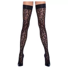 Cottelli Legwear - leopardikuvioiset stay-up sukat - musta