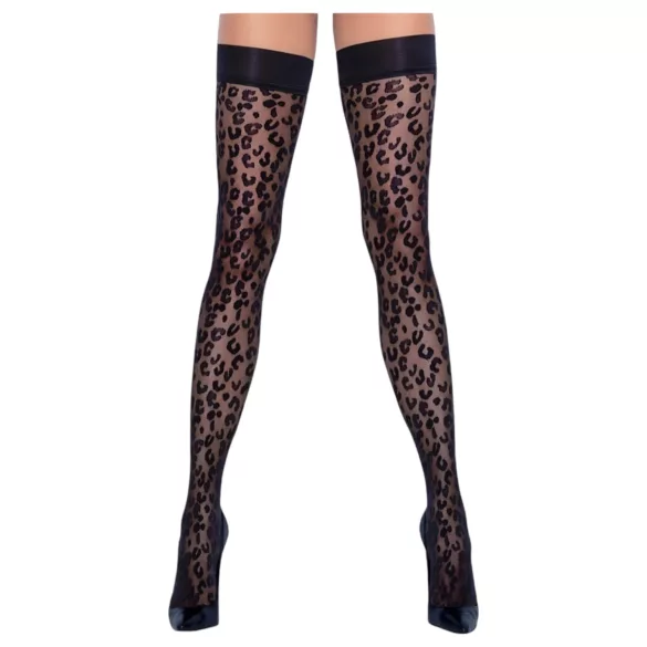 Cottelli Legwear - leopardikuvioiset stay-up sukat - musta