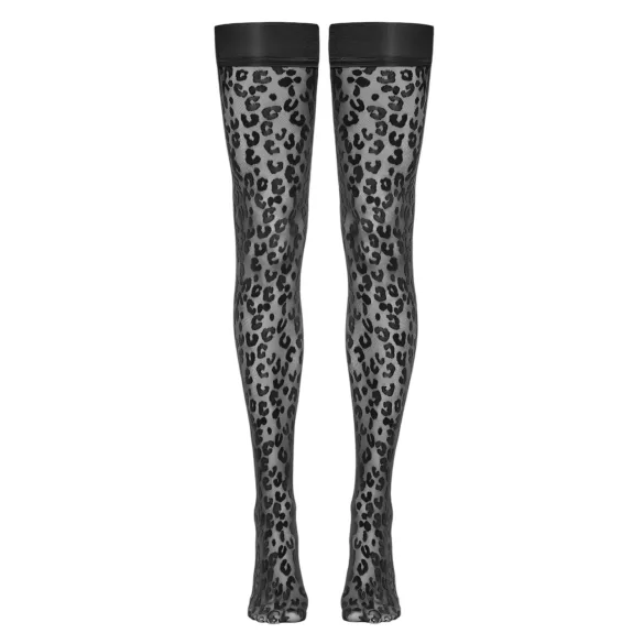 Cottelli Legwear - leopardikuvioiset stay-up sukat - musta