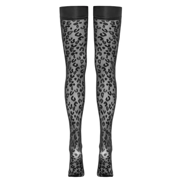 Cottelli Legwear - leopardikuvioiset stay-up sukat - musta