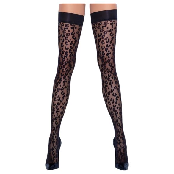 Cottelli Sukkahousut - leopardikuvioiset stay-up -sukat (musta) - 3