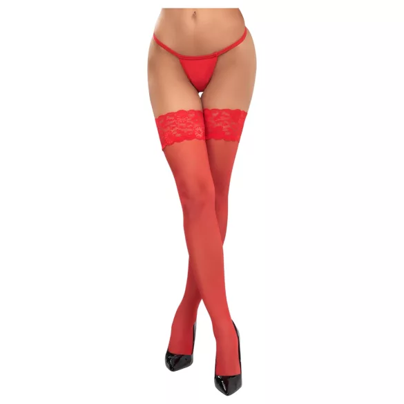 Cottelli - pitsiset kukkakuvioiset stay-up sukat - punainen - 5/XL
