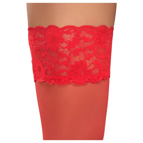 Cottelli - pitsiset kukkakuvioiset stay-up sukat - punainen - 5/XL