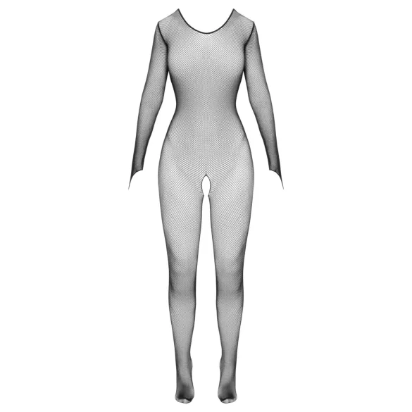 Cottelli Fantasy - pitkähihainen avoin musta verkkobodystocking (S-L)