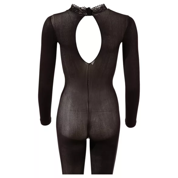 Cottelli - läpinäkyvä haaroista avoin catsuit (musta) - S/M