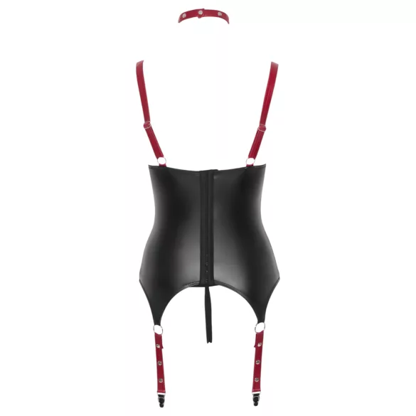 Cottelli Bondage - kiiltävä avoin rintaliivit kaulapannalla - musta - M