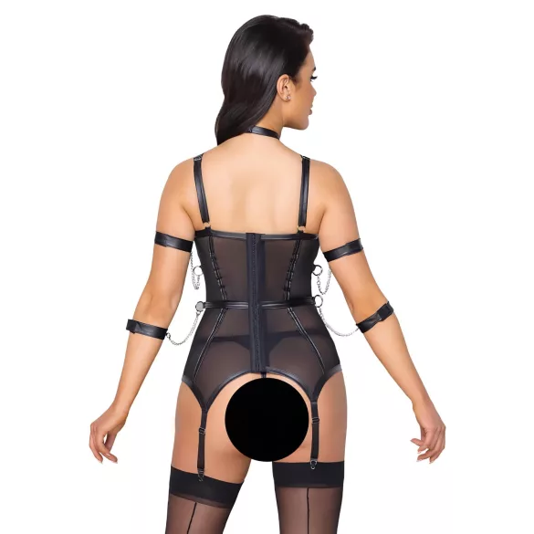 Cottelli Bondage - hihaton yläosa, käsiraudat ja stringit (musta) - L