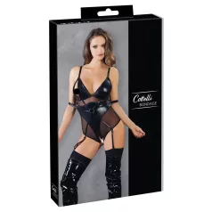 Cottelli Bondage - kiiltävä body käsiraudoilla - musta