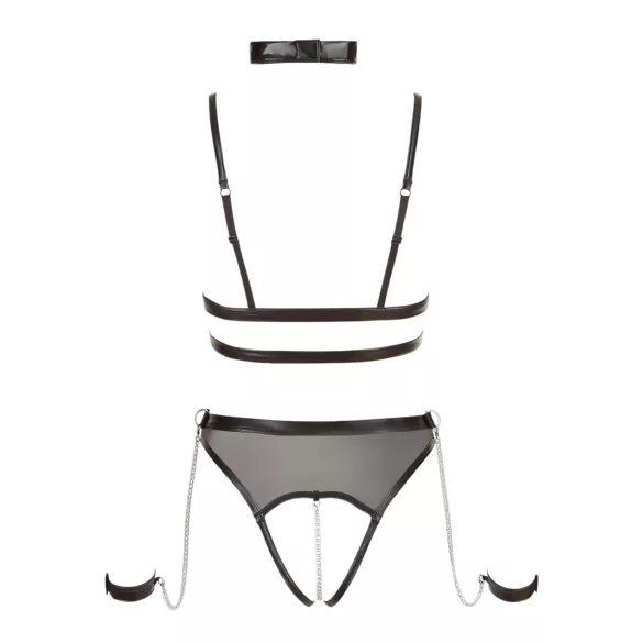 Cottelli Bondage - avoin body hihnoilla ja ketjuilla - musta - L