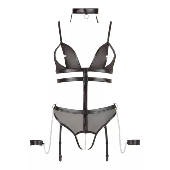 Cottelli Bondage - avoin body hihnoilla ja ketjuilla - musta - XL