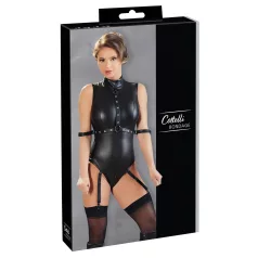   Cottelli Bondage - hihaton kiiltävä body ja käsikahleet - musta - M
