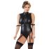Cottelli Bondage - kiiltävä hihaton body ja käsiraudat (musta) - XL