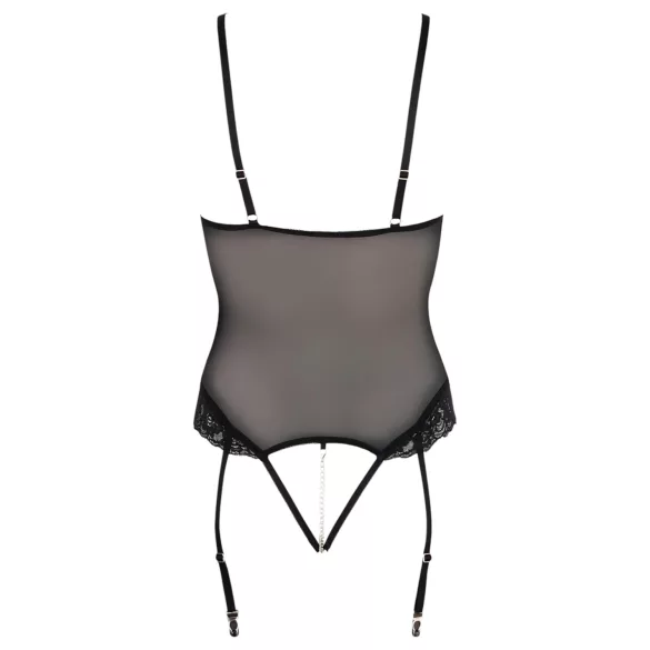 Cottelli Bondage - bodysuit ja käsikahleet metallirenkailla - musta - M
